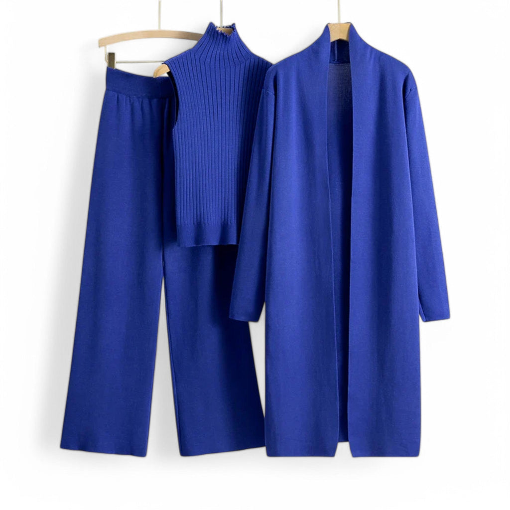 Three-Piece Knit Set with Top, Cardigan and Matching Trousers