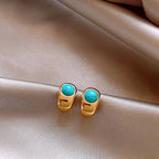 Curved Turquoise Copper-Tone Earrings