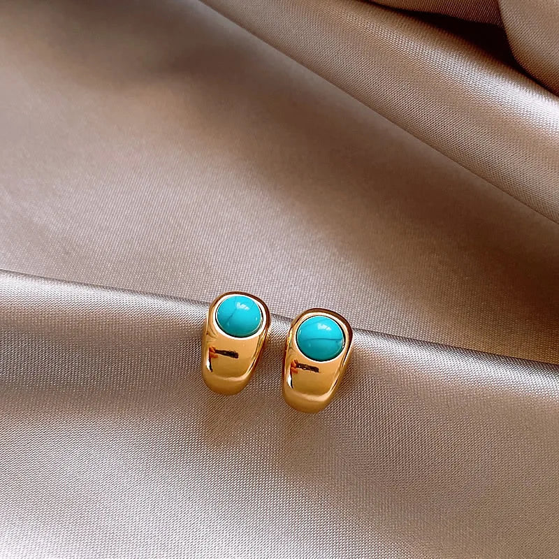 Curved Turquoise Copper-Tone Earrings
