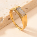Sleek Rectangular Gemstone-Look Gold-Tone Ring