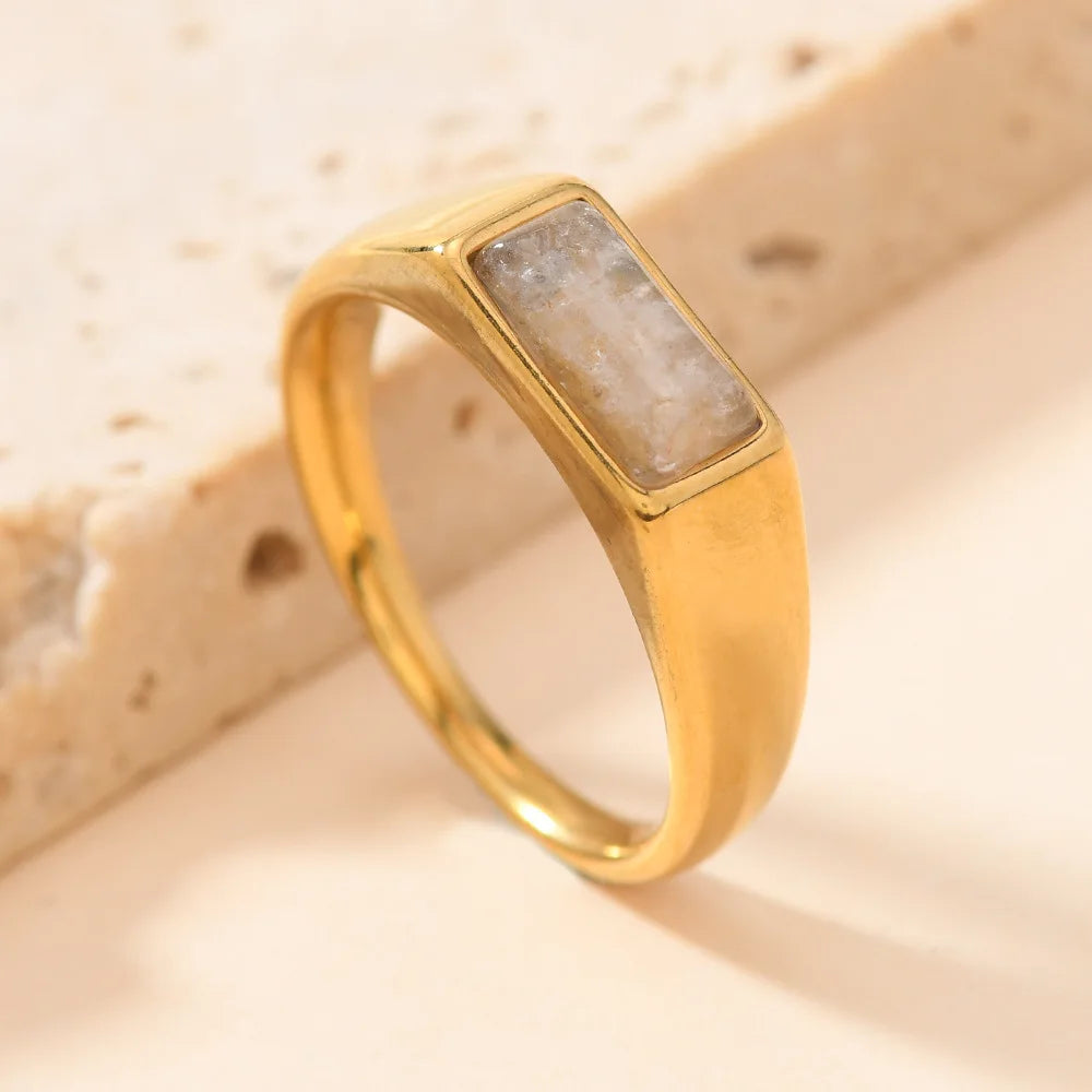 Sleek Rectangular Gemstone-Look Gold-Tone Ring