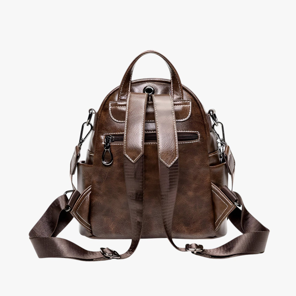 Retro Waxed-Look Water-Resistant PU Leather Backpack
