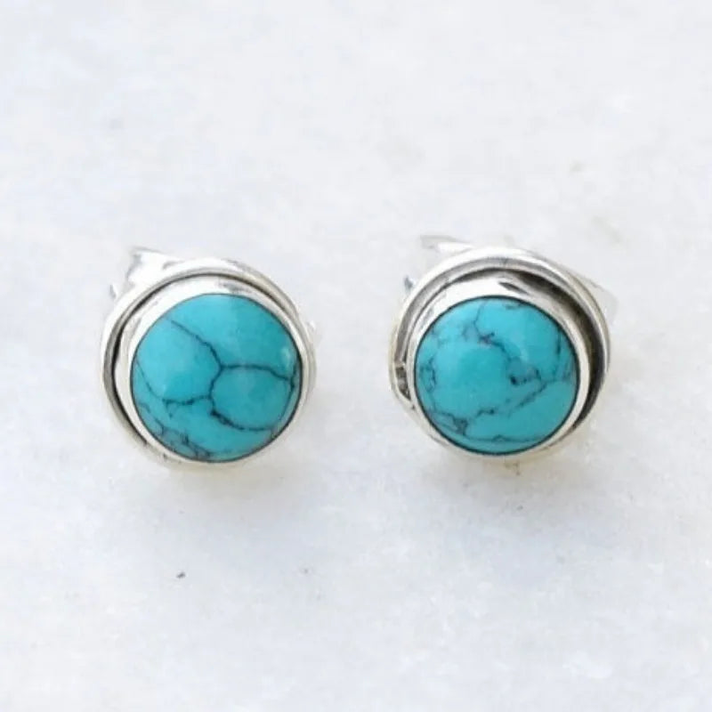 Antique-Style Round Turquoise Stud Earrings