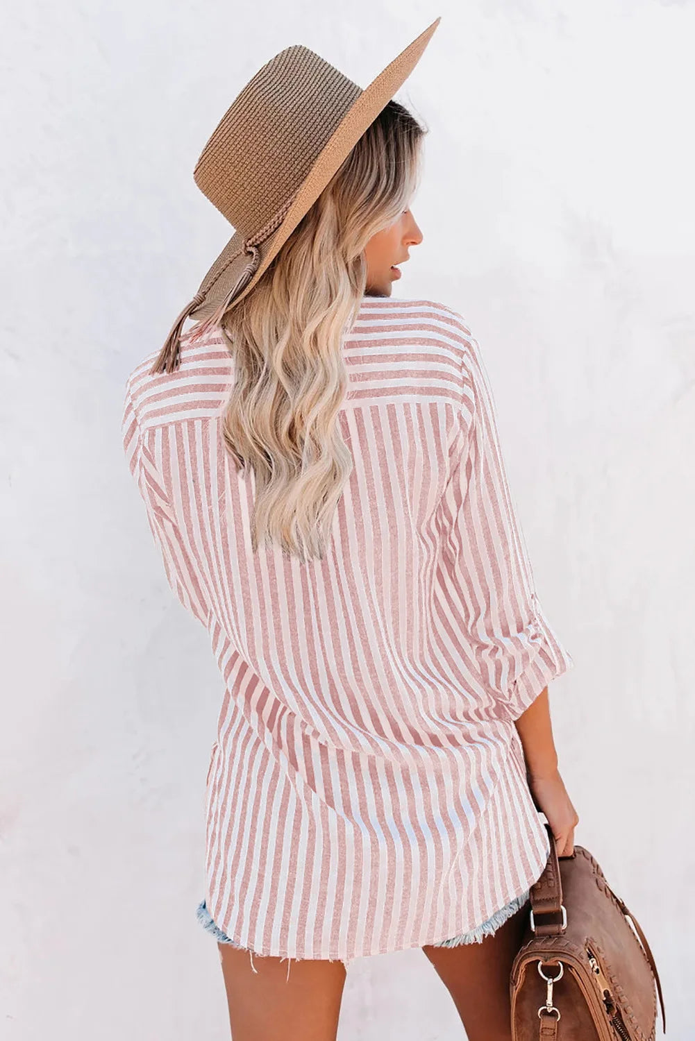 Striped Button-Front Blouse with Chest Pockets