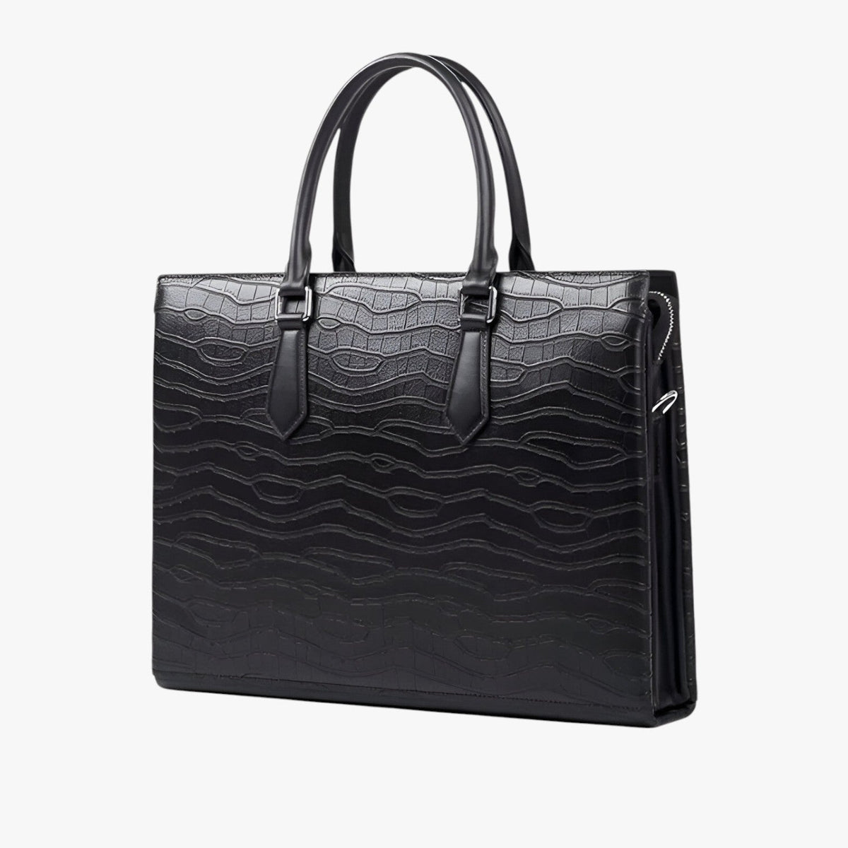 High-Capacity Black Leather Travel Bag with Laptop Compartment