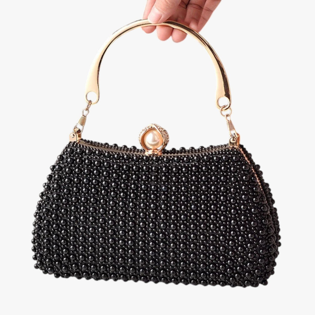 Avondtasje met parels, metalen handvat en ketting