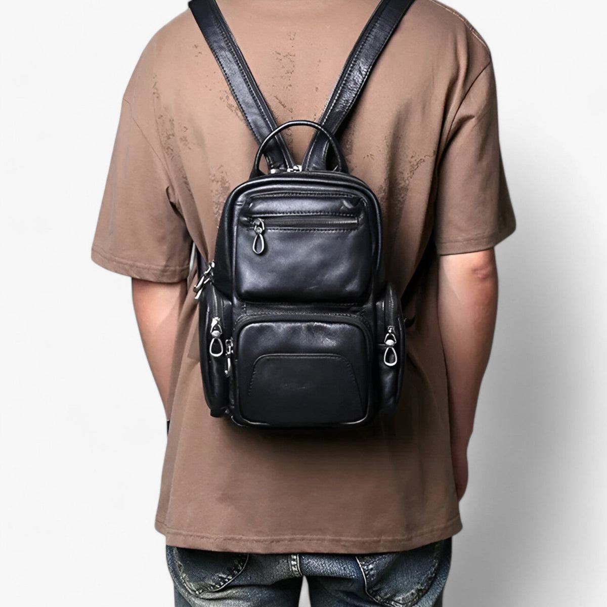 Men's Two-in-One Leather Chest Bag and Backpack