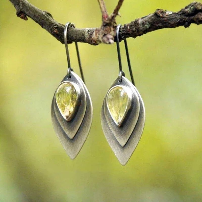Sterling Silver Amber-Look Teardrop Drop Earrings