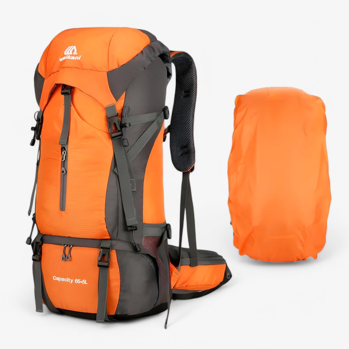 Large 70L Nylon Hiking and Camping Backpack with Rain Cover