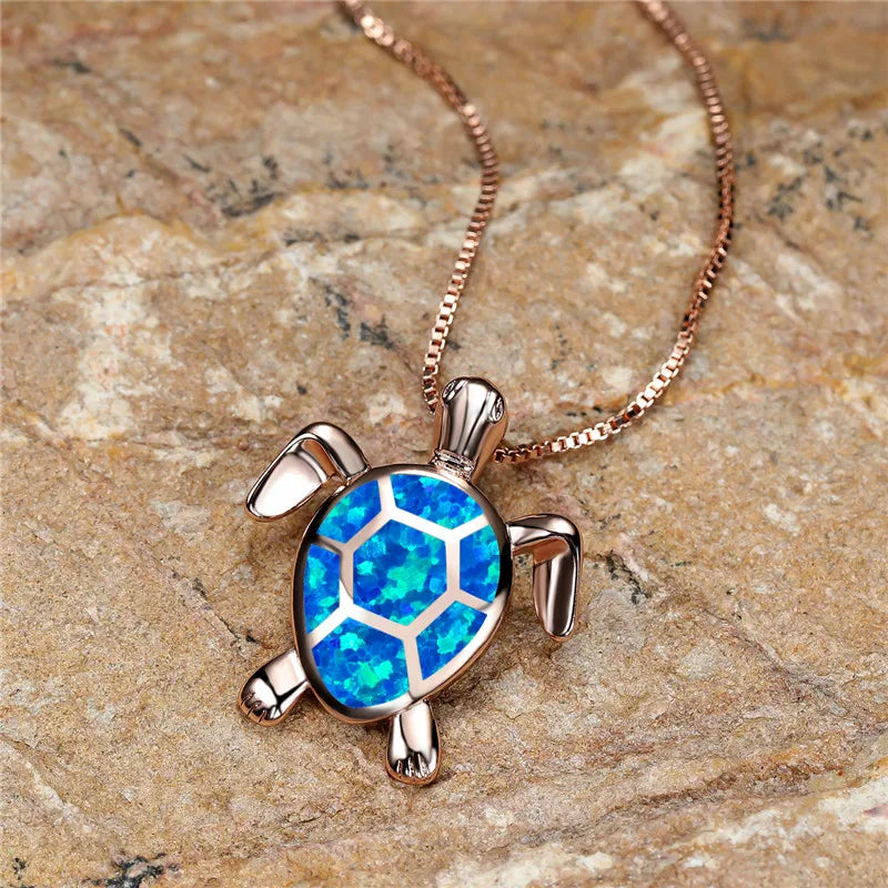 Vintage Fire Opal-Look Turtle Pendant Necklace