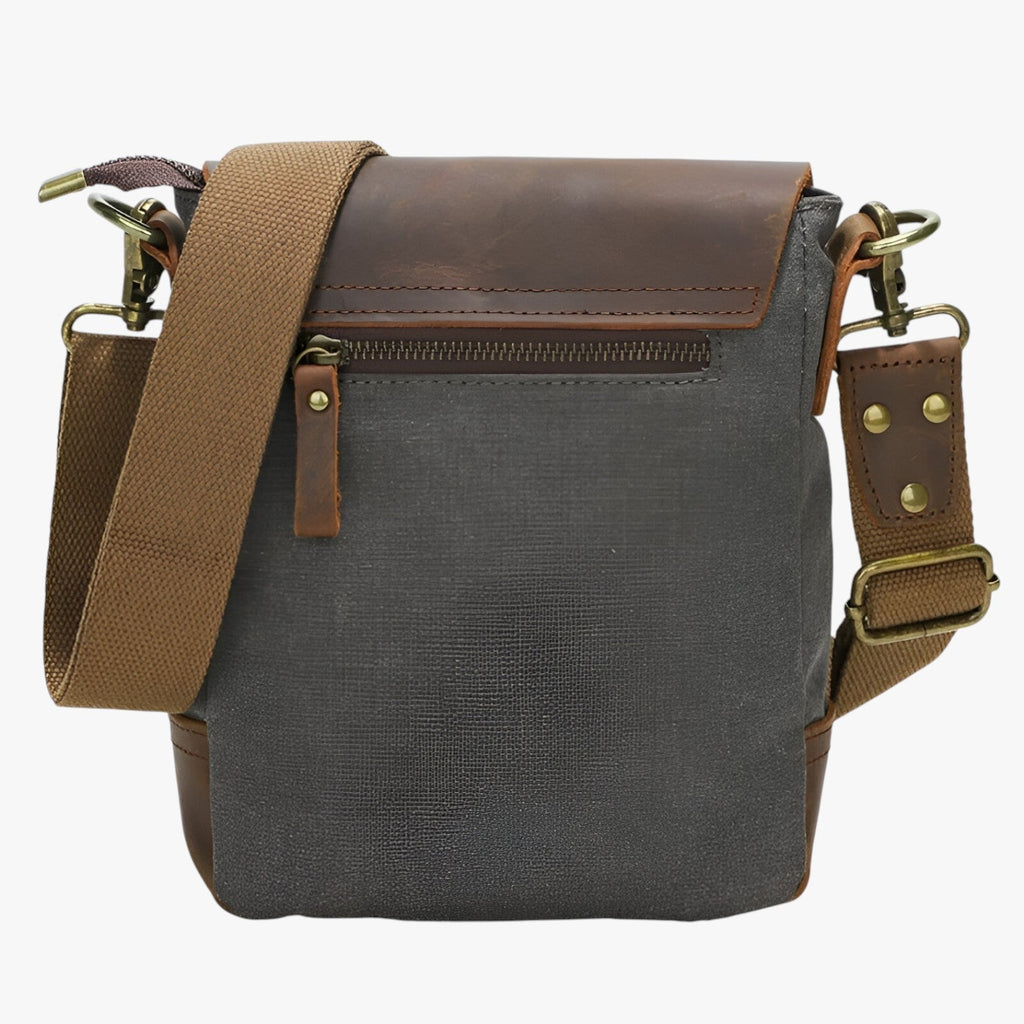 Compact Retro Canvas and Genuine Leather Shoulder Bag