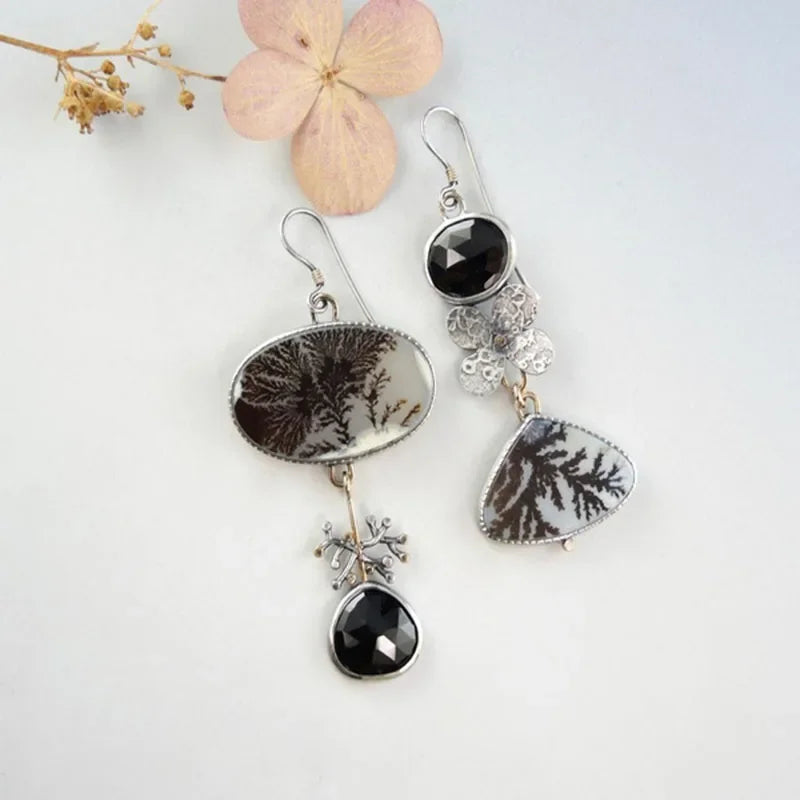 Asymmetric Dendrite Agate Earrings