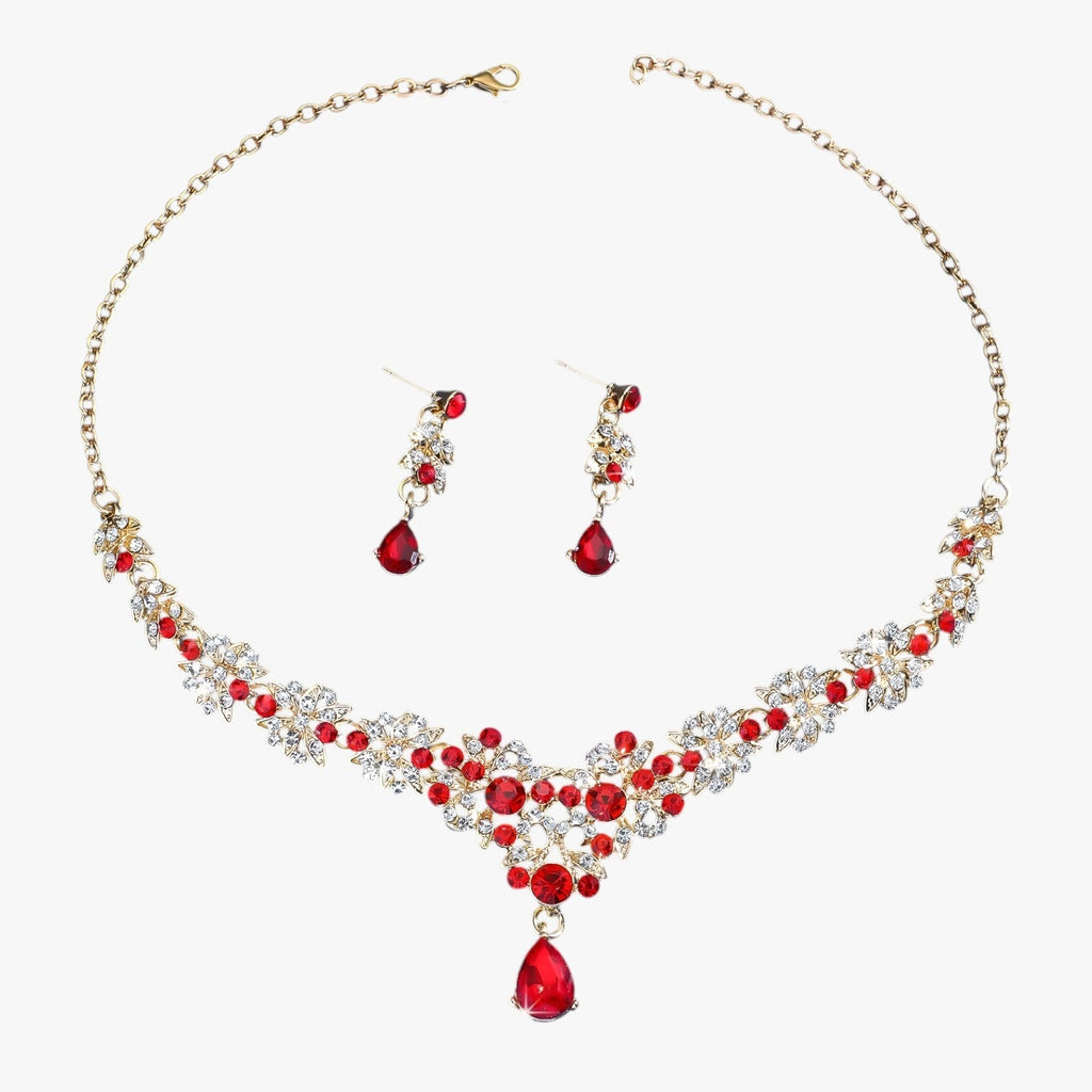 Set met ketting en oorbellen in rood kristal voor gelegenheden