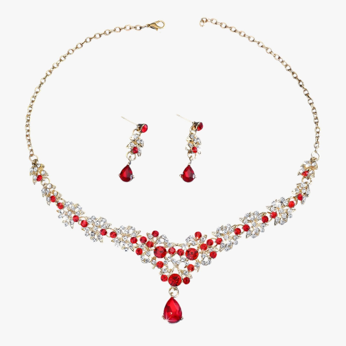 Set met ketting en oorbellen in rood kristal voor gelegenheden