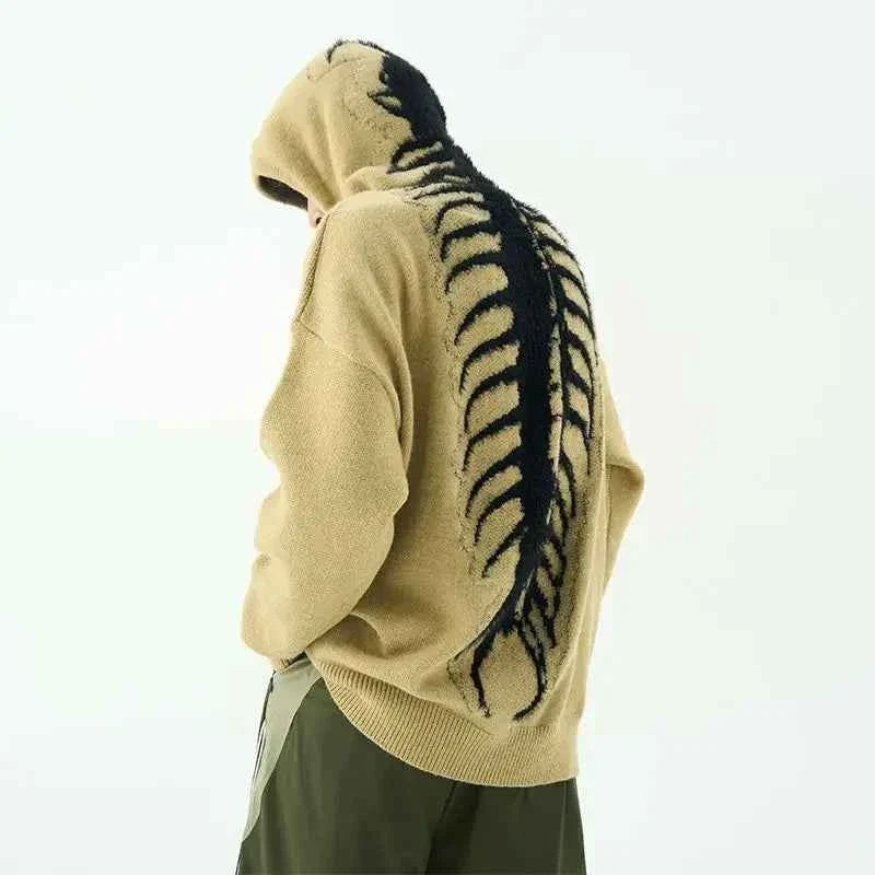 Knitted Hooded Jumper with Centipede Motif Down the Back