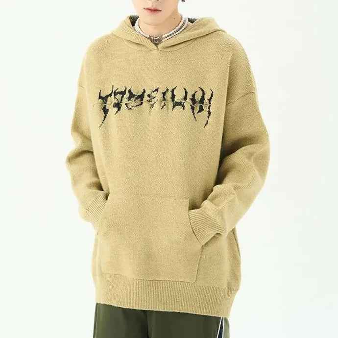 Knitted Hooded Jumper with Centipede Motif Down the Back