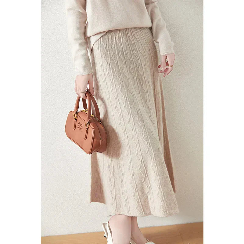 Textured Cable-Knit A-Line Maxi Skirt