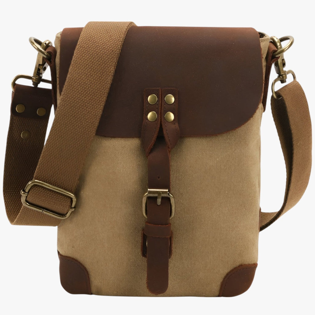 Compact Retro Canvas and Genuine Leather Shoulder Bag