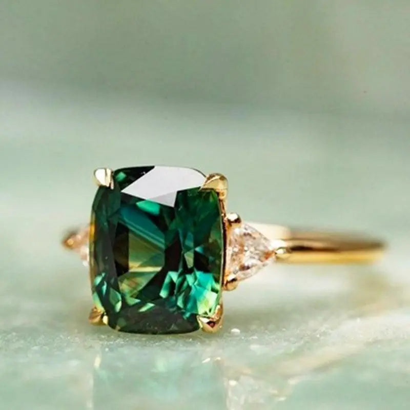 Square Emerald-Look Ring