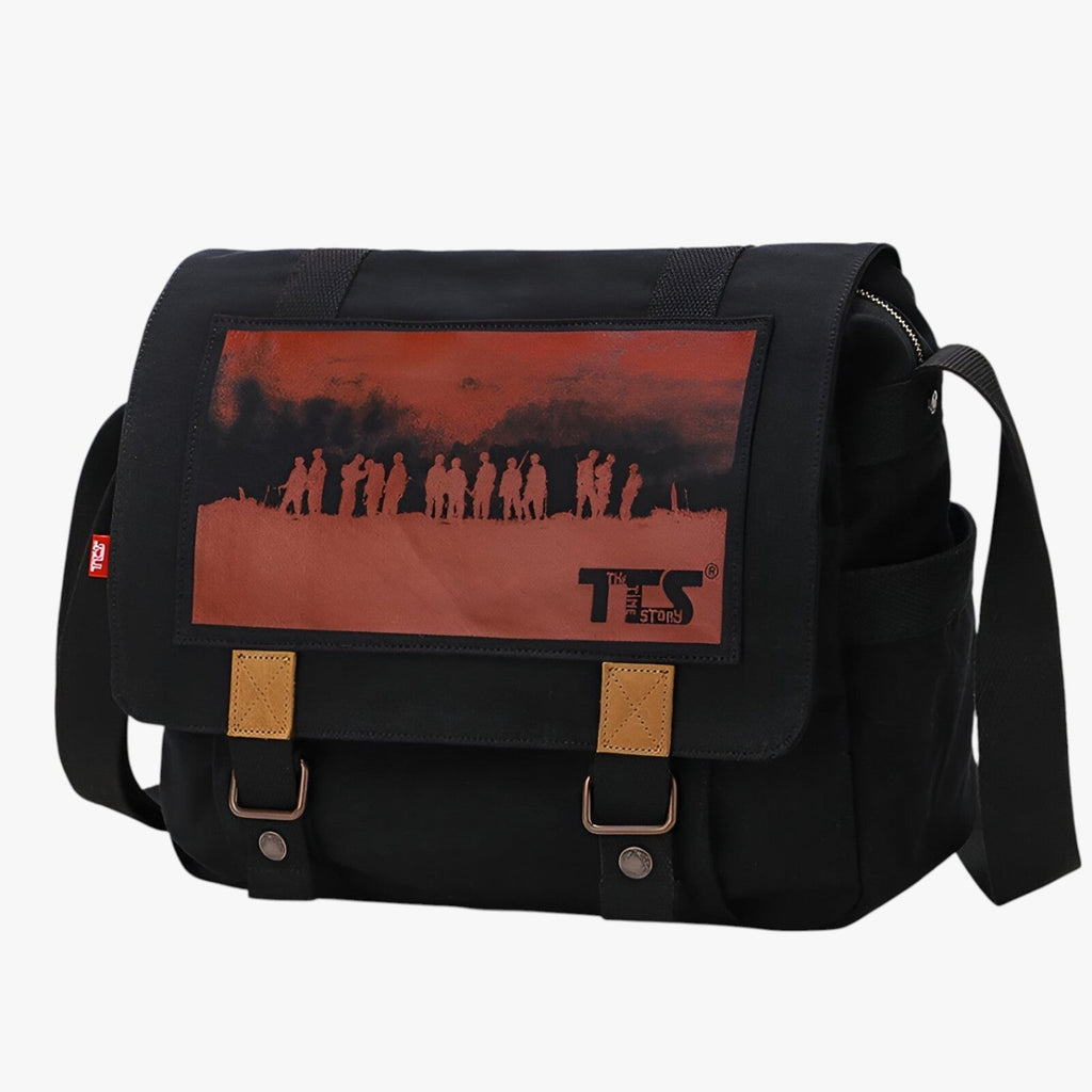 Grote vintage canvas laptopschoudertas met binnenvakken