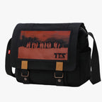 Grote vintage canvas laptopschoudertas met binnenvakken