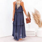 Sleeveless Halter Tiered Ruffle Maxi Dress