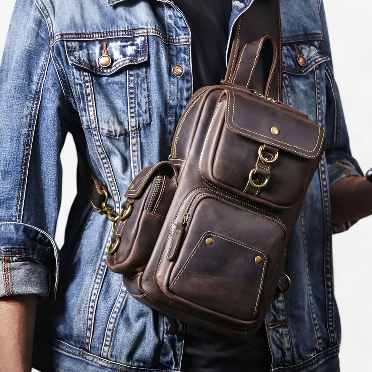 Sleek Full-Grain Leather Vintage-Style Everyday Bag