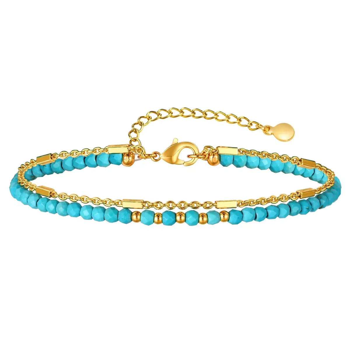 Fine Gold-Tone Chain Bracelet with Turquoise-Look Beads