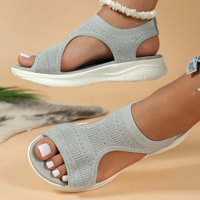 Knit Open Toe Sport Sandals with Contrast Sole