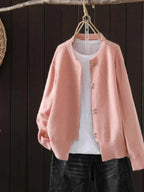 Pearl-Button Cardigan with a Classic Round Neckline