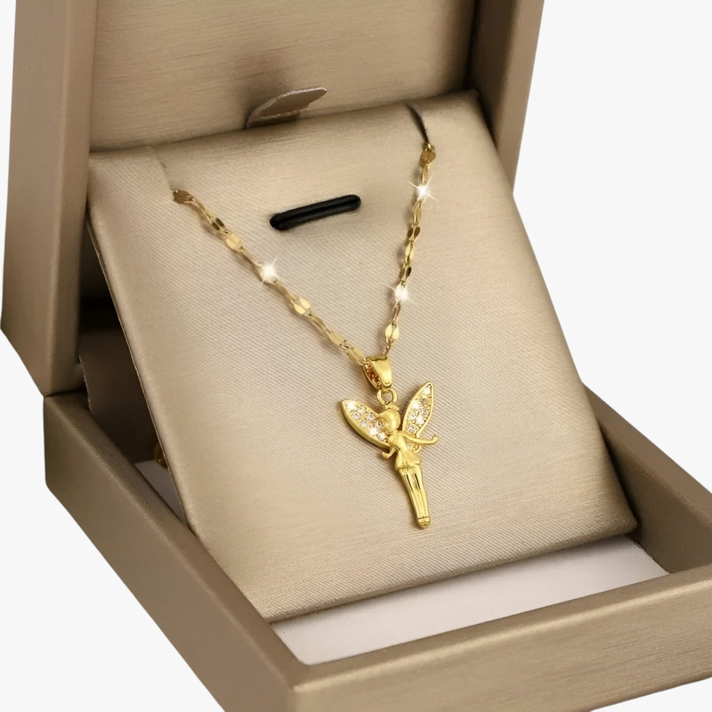 Titaniumstalen ketting met elfje- en bloembedel