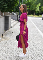 Wrap Front Tie Waist Short Sleeve Maxi Dress