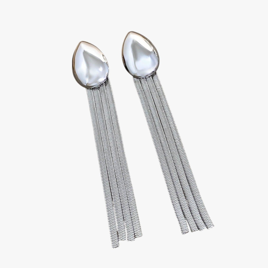 Long Tassel Drop Earrings with Polished Finish