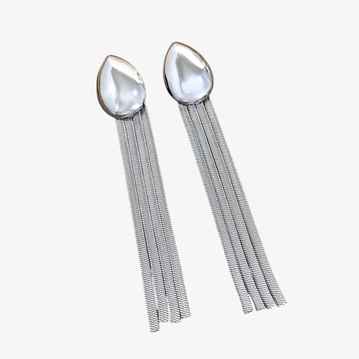 Long Tassel Drop Earrings with Polished Finish