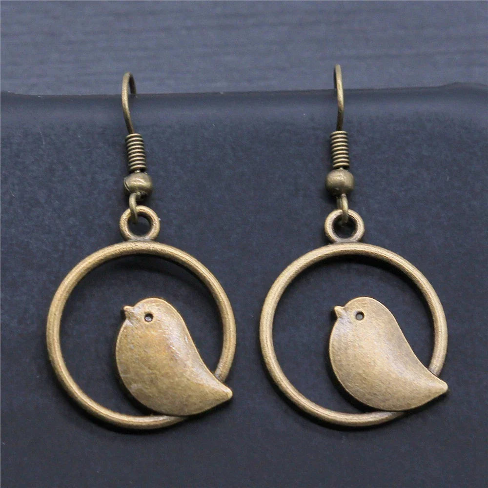 Handmade Vintage-Style Bird Charm Drop Earrings