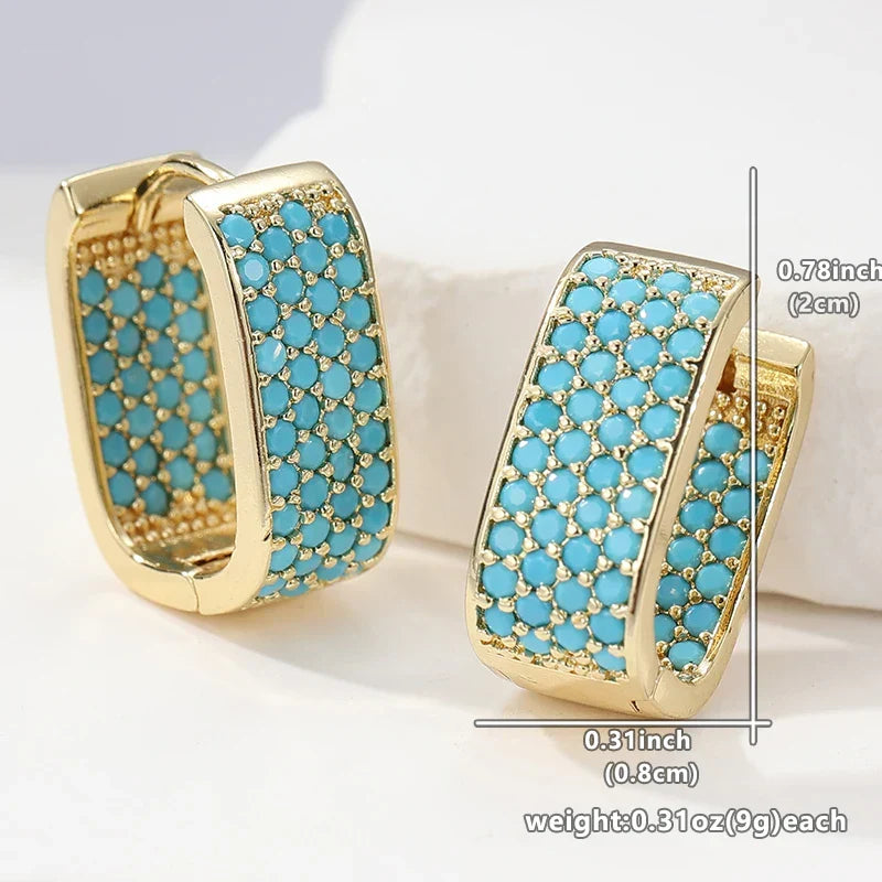 Turquoise Pavé Gold-Tone Huggie Earrings