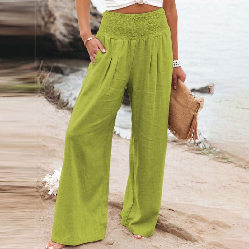 Full-Length Wide-Leg Trousers with a Gathered Waist