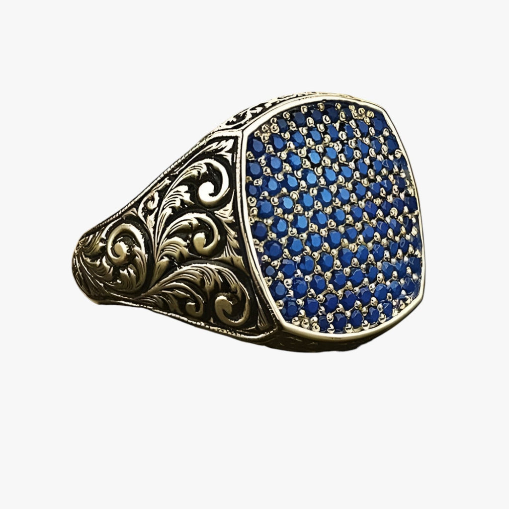 Vintage-Style Engraved Ring with Coloured Zirconia