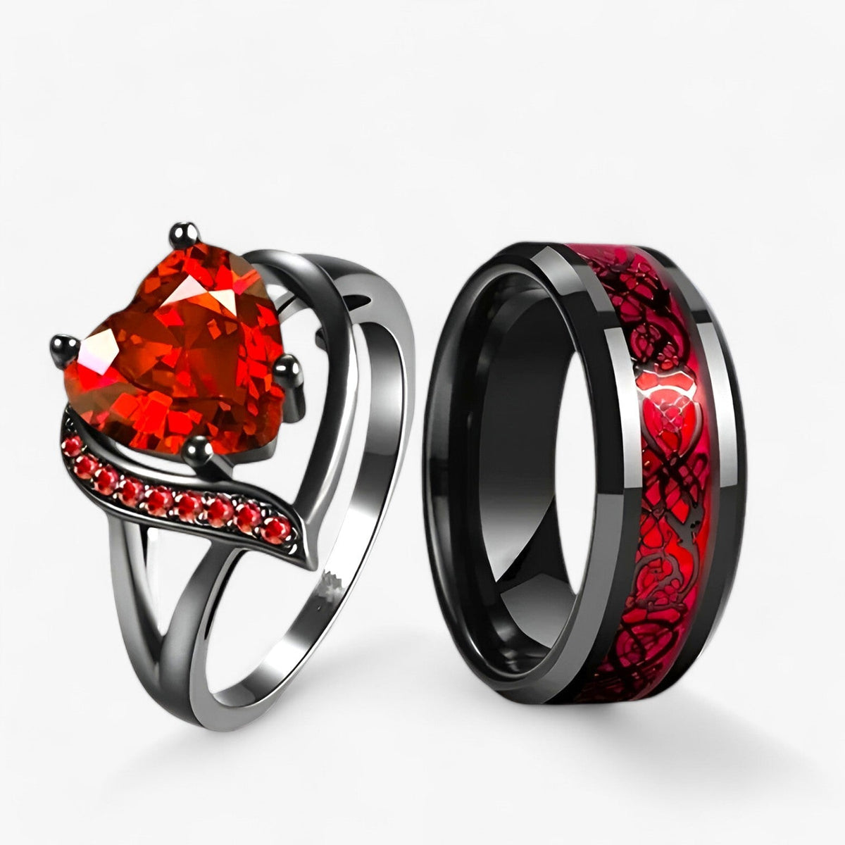 Celtic Knot Ring Set with Red Heart Zircon
