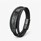 Geweven leren armband met kruisdetail, zwart en goud