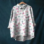 Floral Print Button-Down Blouse with High-Low Hem