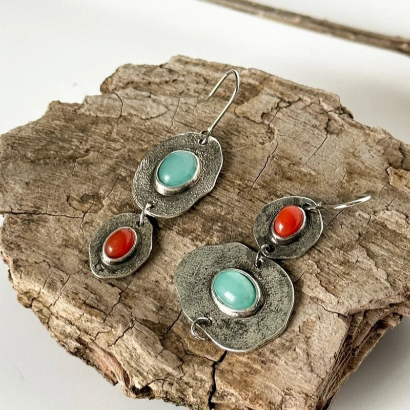 Silver-Tone Multi-Stone Drop Earrings