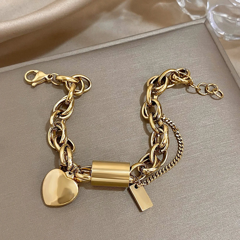 Chunky Heart Bracelet in Two Metal Tones