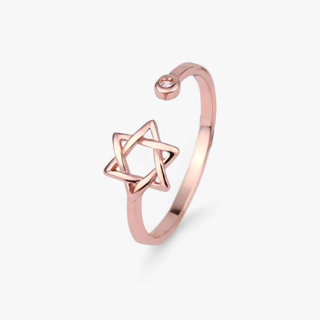 Adjustable Hexagonal Zircon Ring, Gold-Tone