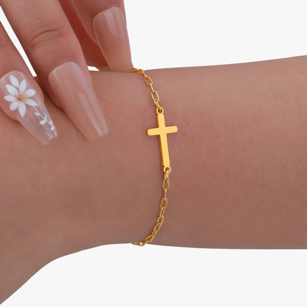 Armband met kruisbedel in waterdicht roestvrij staal