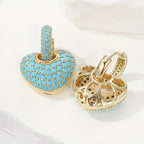 Turquoise-Look Pavé Heart Huggie Earrings