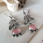 Leafy Rose Quartz Drop Earrings in Two Shades