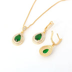 Green Pear Stone Pendant and Earrings Set