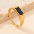 Sleek Rectangular Gemstone-Look Gold-Tone Ring