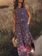 Graphic Floral Print Sleeveless Maxi Dress